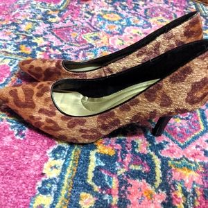 Camel hair textured Leopard  heels